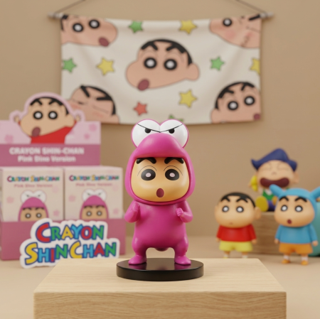 Shinchan wearing a pink dinosaur costume. mini action figure 