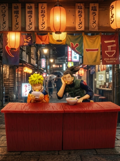 Naruto - Naruto Uzumaki & Iruka Umino ( eating ramen at the Ichiraku Ramen stand ) action figure 