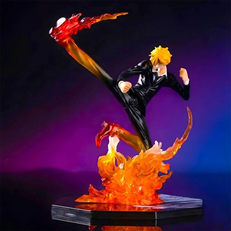 One Piece – Sanji  ( mid-air kicking pose with fiery translucent effect parts. ) Action Figure 16 cm 