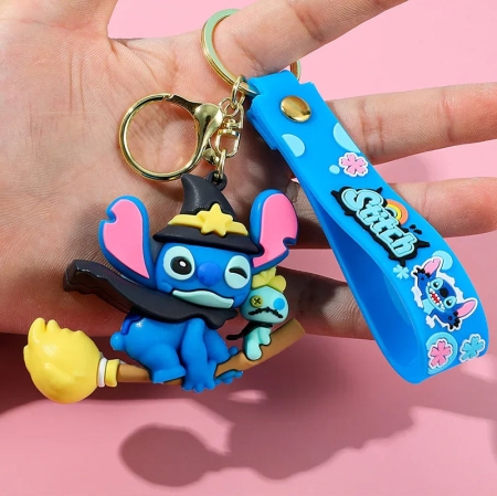 Stitch ( witch riding a broomstick. ) 3D Rubber Keychain 